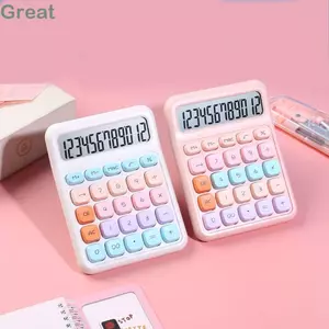 Máy tính bàn phím TUYỆT VỜI, Máy tính điện tử nút silicon màu kẹo, Máy tính toán Mini 12 chữ số hoạt hình Đồ dùng học tập