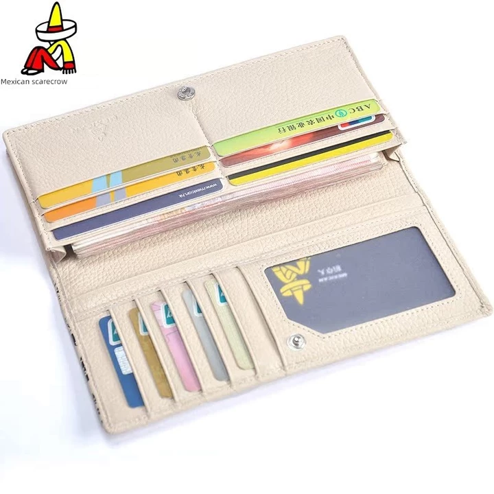 Women's Korean-Style Genuine Leather Long Wallet – Beige – 3