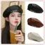 JRP Nữ Thời Trang Vintage Thanh Lịch Kim Loại Dây Xích Da Hình Bát Giác Mũ Nồi Nữ Vintage Màu Trơn Mũ Nồi JRP