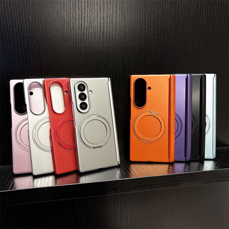 Ốp Điện Thoại Cứng Sơn Kim Loại Sang Trọng Cho Samsung Galaxy Z Fold 7 Gấp 6 Gấp 5 Gấp 4 Trục Kép Với 360° Giá đỡ vòng từ tính Vỏ chống sốc