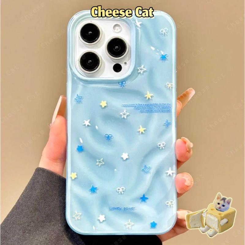 ins Ốp điện thoại iPhone trơn hình nơ ngôi sao gập ghềnh cho iPhone 13 14 15 11 12 16 17 Pro Max XR Xs Max 8 7 Plus