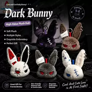 Búp bê sang trọng GILL Dark Bunny, Móc khóa sang trọng thiết kế dễ thương Thỏ sang trọng, Phong cách Gothic thêu dễ thương Thân thiện với da Túi thỏ quyến rũ Quà tặng bạn bè