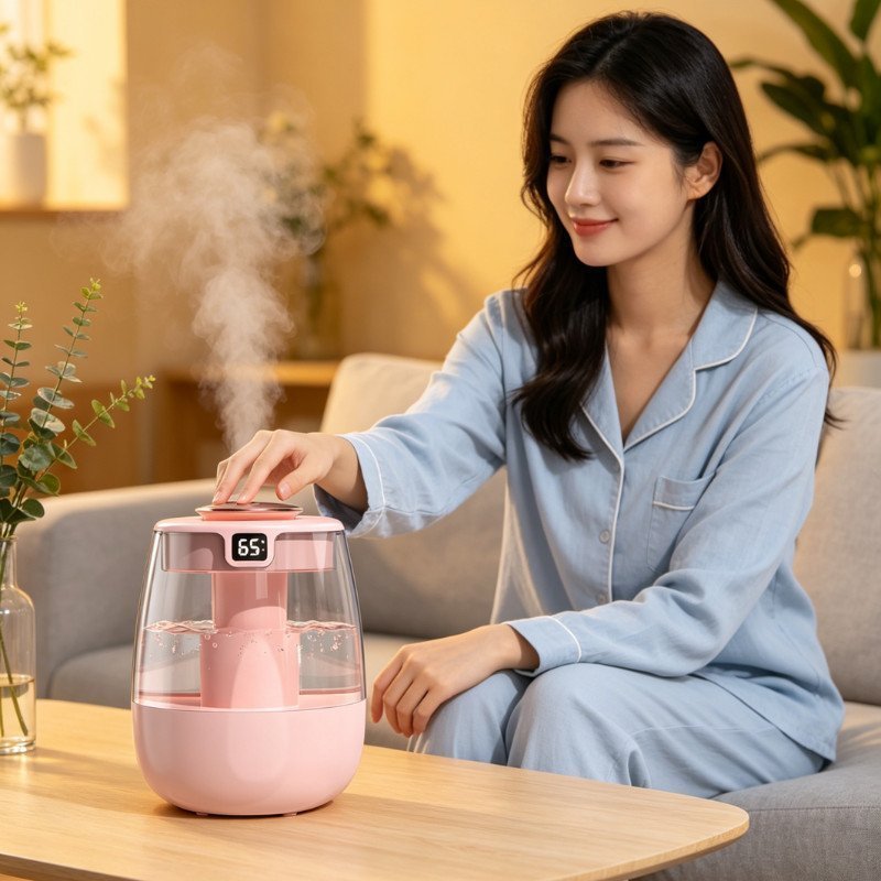 Máy Tạo Ẩm Phun Sương Kép Led Đèn Ngủ Cảm Biến Ẩm Nano Tự Ngắt An Toàn Type C 2 Lõi