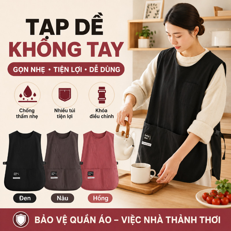 Tạp Dề Chống Nước Chống Dầu Kiểu Vest Có Túi Điều Chỉnh Phù Hợp Nhà Bếp Nail Pha Chế Tiện Dụng Bền Bỉ