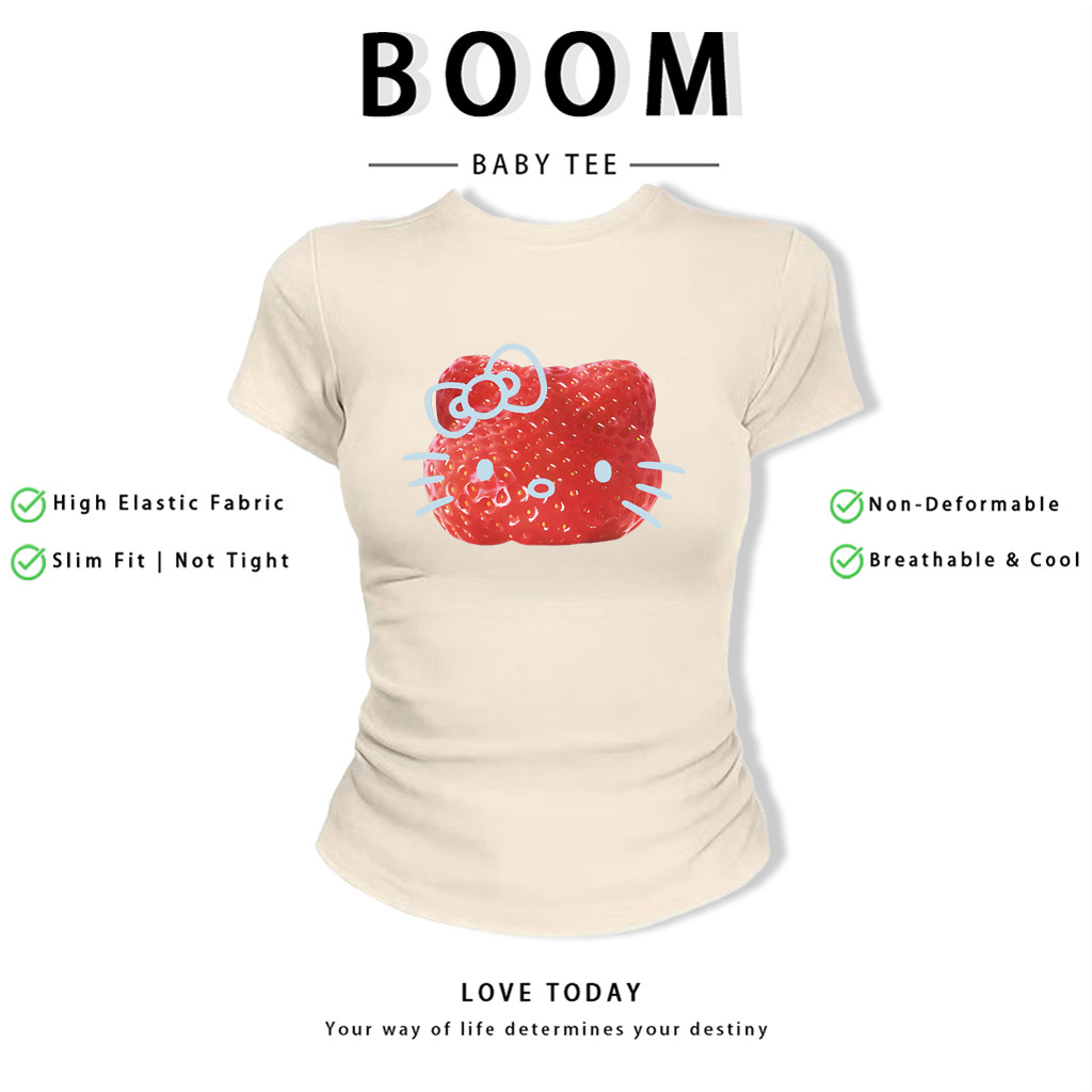 BOOM Áo Baby Tee Nữ Cotton Ôm Body-Áo Thun Ngắn Tay Y2K In Hình PhongCách Mùa Hè, Cổ Tròn Hàng Đầucách hàn quốc phong391