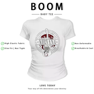 BOOM Áo Baby Tee Nữ Cotton Ôm Body-Áo Thun Ngắn Tay Y2K In Hình PhongCách Mùa Hè, Cổ Tròn Hàng Đầucách hàn quốc phong449