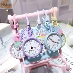 Đồng hồ bỏ túi móc khóa Mini NKSFX, Đồng hồ treo điện tử có thể tái sử dụng, Đồng hồ bỏ túi dạ quang tròn Dopamine dễ thương Quà tặng sinh nhật