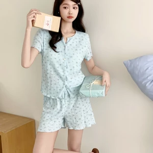 Bộ đồ ngồi in hoa dành cho nữ có áo ngực tích hợp Áo và quần Short ngắn tay để nghỉ ngơi trong nhà và mặc ngoài trời thông thường vào mùa xuân và mùa hè