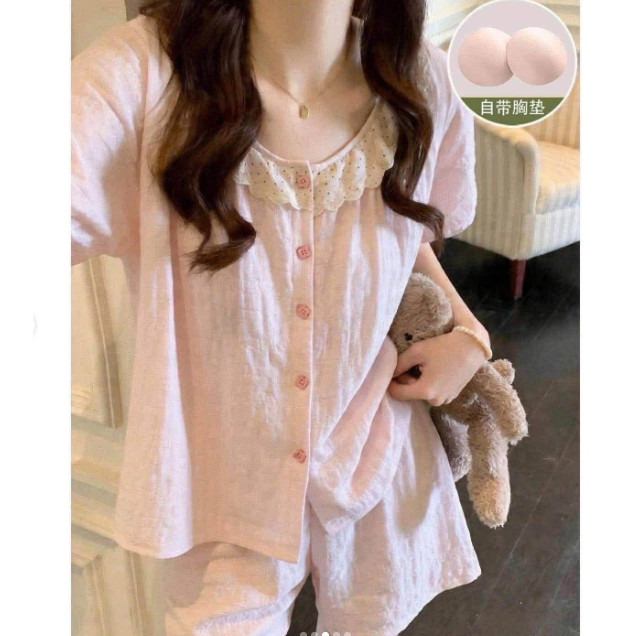 SET BỘ NGỦ  CỘC TAY CỔ BÈO KHUY HOA