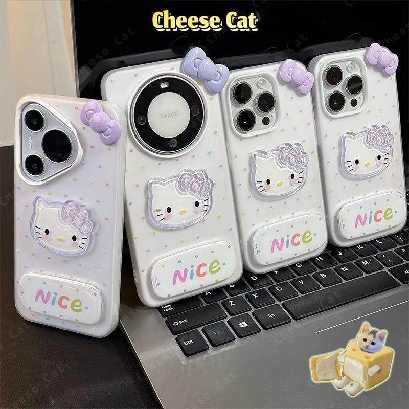 Cho iPhone Nơ Tím Kitty Ốp Lưng Điện Thoại Gương Mỹ Phẩm Điện Thoại Dành Cho iPhone 11 12 13 14 15 16 17 Pro Max Xs XR