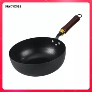 Chảo Chảo Chảo Chảo Chiên Chống Dính Đế Bằng Handmade Chảo Sắt Không Tráng Nồi Tay Cầm Bằng Gỗ Đa Năng Sử Dụng Độ Dẫn Nhiệt Nhanh Thích Hợp Cho Cảm Ứng St