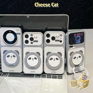 Ốp Điện Thoại Da Gấu Trúc Đơn Giản Có Chân Đế Kim Loại Xoay Cho iPhone 16 17 13 14 15 Plus 12 11 Pro Max Xs XR