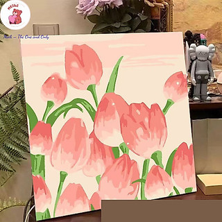 ( TẶNG SET 10 KHẨU TRANG) Tranh Số Hoá Cận Tulip Hoạt Hình Tranh Tô Màu 20x20cm dễ thương đầy đủ cọ, màu, căng khung sẵn