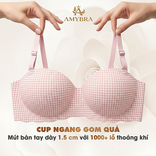 [ MẪU MỚI ] Áo Ngực Nữ Đúc Su Kẻ Caro Mềm Mại, Áo Lót Nữ Cúp Ngang Không Gọng AMYBRA A923
