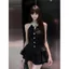 Mùa hè Pháp Nữ Nguyên Chất Desire Phong Cách Slim-fit Dây Cổ Kim Cương Top + Váy Ngắn Phù Hợp Với Nữ Phong Cách Mới