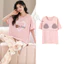 Phụ Nữ Hoạt Hình In Hình Ngắn Tay Quần Dài Bộ Đồ Ngủ Có Tích Hợp Áo Ngực Rời Plus Kích Thước Loungewear Cho Nhà Hàng Ngày Giải Trí