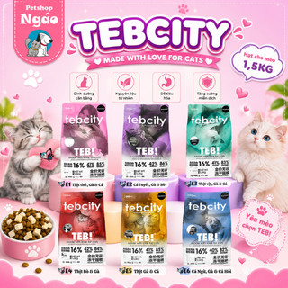 Hạt Cho Mèo TEB City Dòng E 1,5kg Thức Ăn Không Ngũ Cốc Mix Topping Gà Sấy Ngáo Petshop
