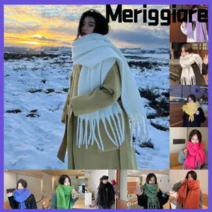 Khăn quàng cổ tua dài MERIGGIARE, Khăn choàng Cashmere mùa đông mềm mại Mohair, Khăn choàng ấm áp màu trơn dày dành cho nữ