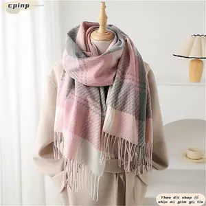 Khăn quàng cổ CPINCP, Khăn choàng kẻ sọc tua rua ấm áp mùa đông bằng Cashmere, Khăn choàng rắn thời trang phong cách Bắc Âu dành cho nữ