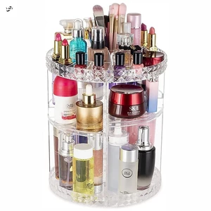 360° Dụng cụ trang điểm xoay - Hộp đựng mỹ phẩm Acrylic trong suốt cho cọ son môi