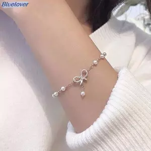 Bluelover Phong Cách Hàn Quốc Ngọt Ngào Dễ Thương Nơ Ngọc Trai Vòng Tay Chất Lượng Cao Thời Trang Đính Hạt Vòng Tay Cho Nữ Hợp Thời Trang Trang Trang Sức Dự Tiệc Quà Tặng Mới
