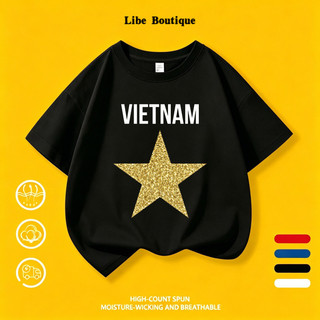 COD✅(Hồ Chí Minh) Áo thun cotton in ngôi sao lấp lánh chữ VIETNAM, size 9-65kg, thoáng mát thấm mồ hôi