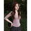 Áo thun cổ chữ V thiết kế chéo phong cách Hàn Quốc dành cho nữ Mùa hè Phong cách mới Slim-fit Slimer Look Thời trang Áo màu tím gợi cảm
