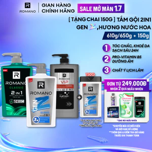 Tắm gội 2in1 cho nam Romano hương nước hoa 650g/ Gen Z 610g/ VIP 650g (Tặng phân loại ngẫu nhiên)