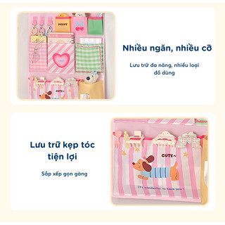 Túi treo lưu trữ ký túc xá nhiều ngăn hoạt hình dễ thương chất liệu Canvas có ngăn đựng giấy rút,  Túi đựng đồ lót