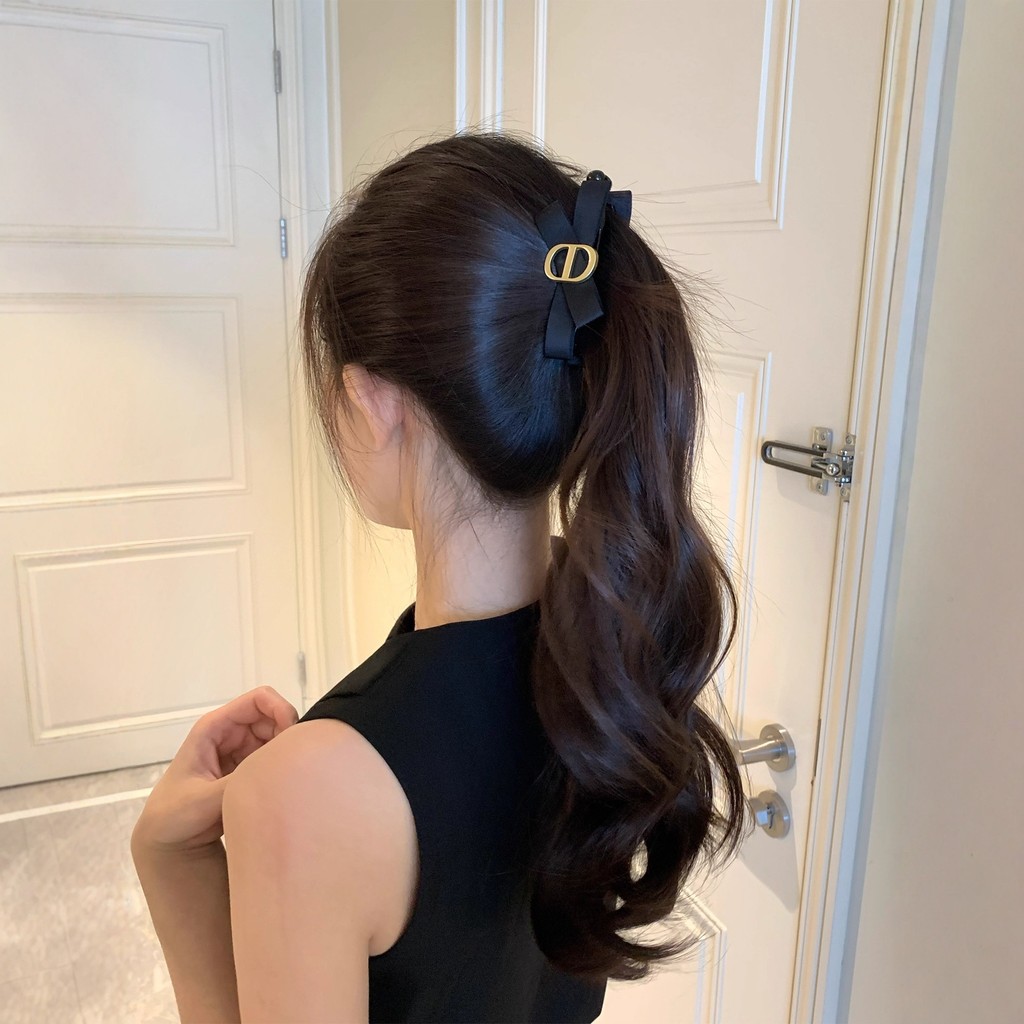 Kẹp tóc nơ đen hai mặt, mũ đội đầu tiện lợi, dễ phối đồ