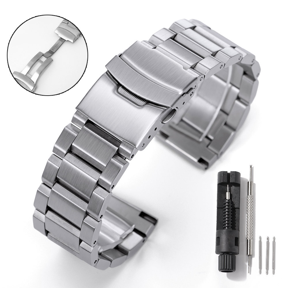 Dây đeo đồng hồ bằng thép không gỉ nguyên khối 304 cho SEIKO Diver 18 / 19 / 20 / 21 / 22 / 24mm Dây đeo đồng hồ đa năng thay thế vòng tay nam nữ Bạc đen