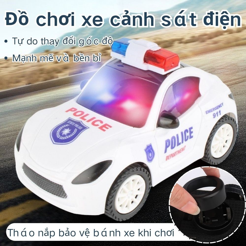 Xe cảnh sát điện đồ chơi cho trẻ em trai xe hơi với bánh vòng xoay có nhạc đèn xe cho trẻ em gái xe hơi nhỏ