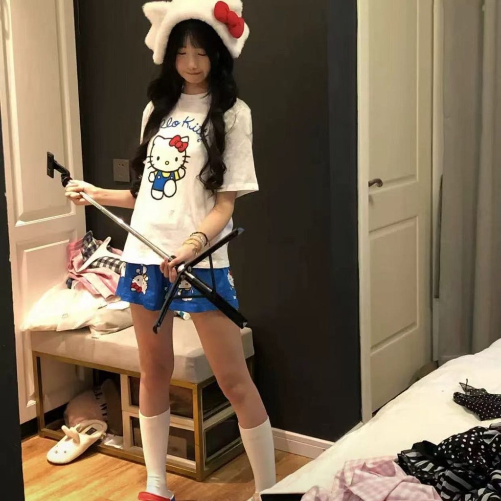 Bộ Đồ Ngủ hellokitty Dễ Thương Nữ Quần Short Tay Ngắn ins Phong Cách Plus Kích Thước Thường Ngày Một Mảnh Hàng Đầu