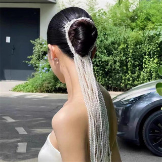 Mũ lưỡi trai trắng cao cấp mới có dây bện, ruy băng đuôi ngựa, tua rua, phụ kiện đám cưới cô dâu, phụ kiện tóc