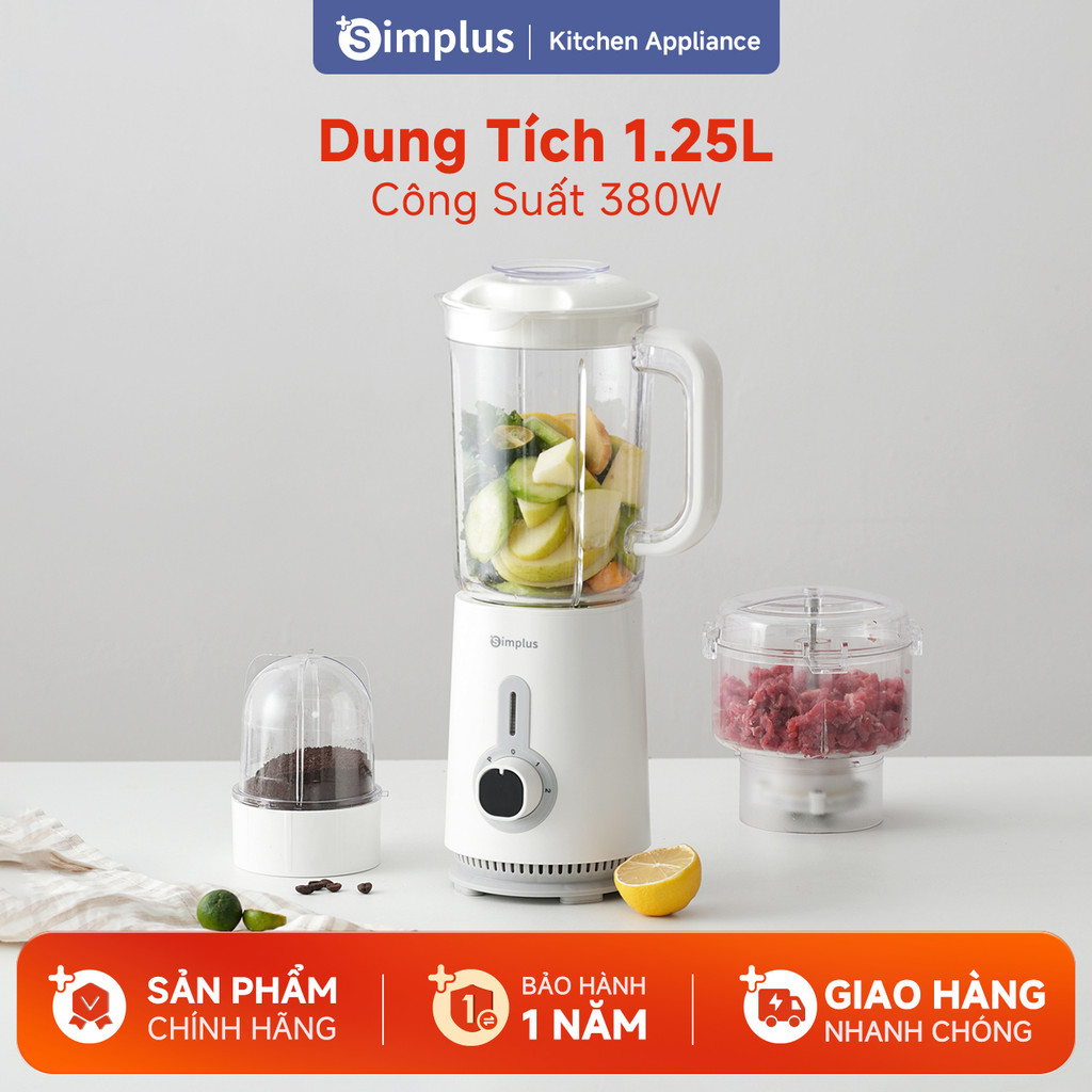 Simplus Máy xay sinh tố đa năng 1.25L - Bộ máy xay sinh tố 3 cối, cối xay sinh tố+cối xay thịt+cối xay hạt LLJH005 - Bảo Hành 1 Năm 1 Đổi 1