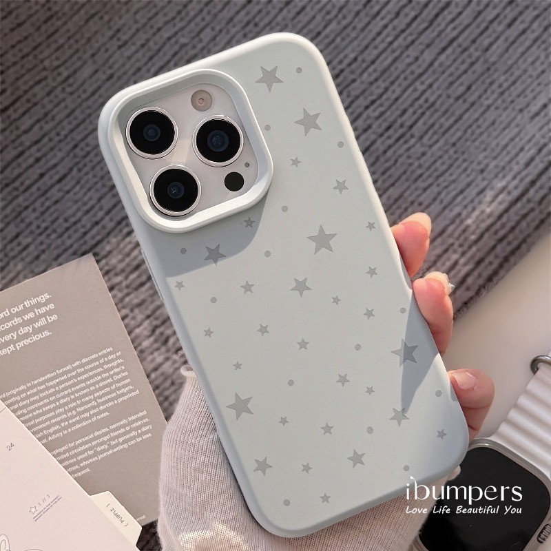ibumpers Ốp Điện Thoại iPhone Hàn Quốc Tươi Sáng Màu Xám Họa Tiết Ngôi Sao Cho IPhone 16 15 14 12 13 11 Pro Max IP 7 8 Plus X XS XR Ốp Lưng Silicon Lỏng Mềm
