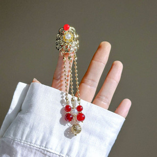 Kẹp tóc tua rua cổ điển phong cách Mori retro màu xanh, phụ kiện tóc bện phù hợp cho style vintage