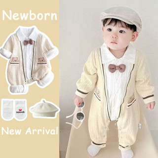 Quần áo mùa đông mềm mại và thoải mái cho bé trai sơ sinh Áo liền quần phong cách đại học (0-24 tháng)