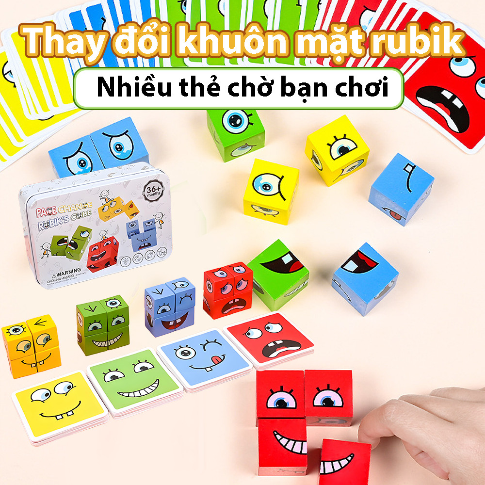 Đồ Chơi Rubik thay đổi khuôn mặt, Rubik thay đổi cảm xúc bằng gỗ phát triển tư duy cho bé