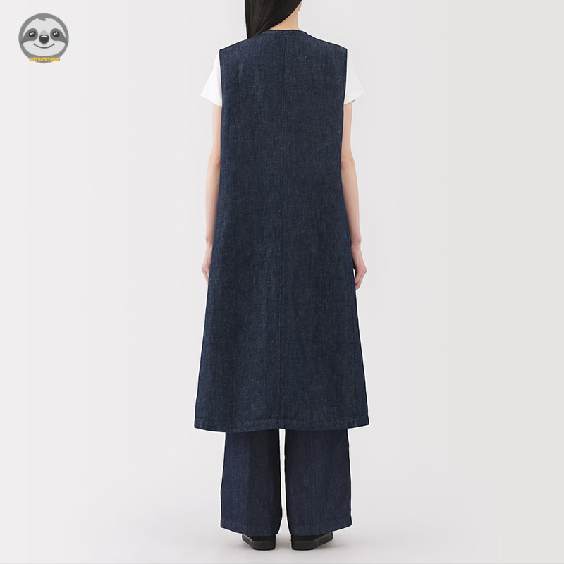 Áo vest denim cổ chữ V phong cách Nhật Bản Muji - Áo cardigan không tay