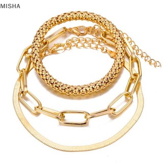 Misa 3 Cái / bộ Thời Trang Dày Dây Xích Liên Kết Vòng Tay Lắc Tay Nữ Vintage Rắn Dây Xích Vàng Màu Bạc Vòng Tay Bộ Punk Trang Sức