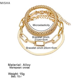 Misa 3 Cái / bộ Thời Trang Dày Dây Xích Liên Kết Vòng Tay Lắc Tay Nữ Vintage Rắn Dây Xích Vàng Màu Bạc Vòng Tay Bộ Punk Trang Sức