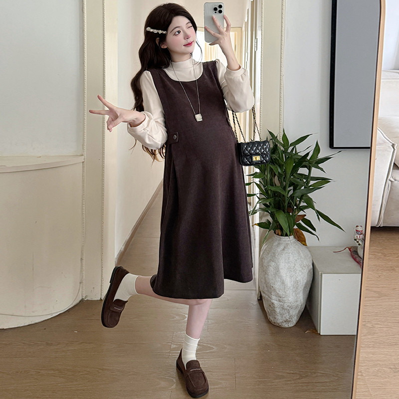 Trang phục bà bầu Thời trang mùa thu Khâu váy hai mảnh giả