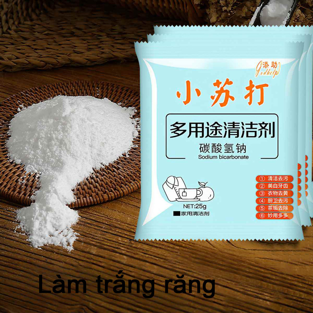 M7M 10 túi Bột Baking Soda tẩy rửa nhà bếp, làm sách và khử mùi đồ dùng nhà bếp đa năng 25gr MALAN