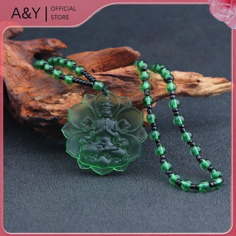 A & Y Vintage - Dây chuyền mặt phật Quán Thế Âm bằng Liuli pha lê tự nhiên, quà tặng may mắn cho nam