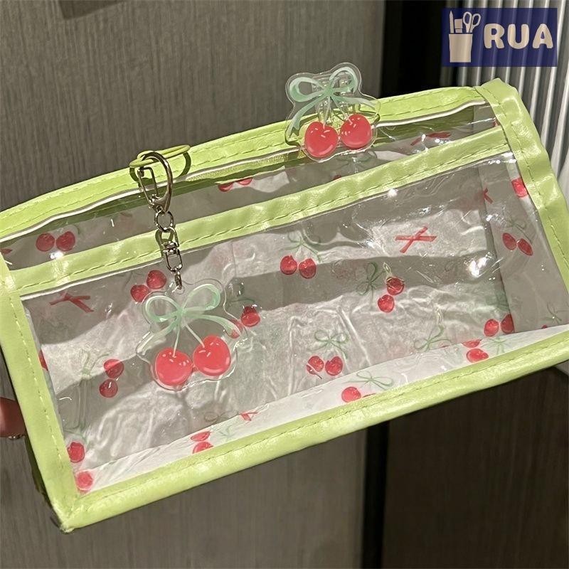 RUA Sweet Cherry Hộp Đựng Bút Chì Trong Suốt Dung Tích Lớn Sinh Viên Văn Phòng Phẩm Dây Kéo Túi Bút Đồ Dùng Học Tập Trang Điểm Túi Bảo Quản Mới