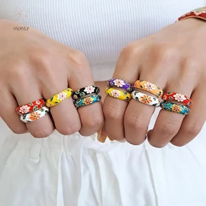 Nhẫn hình học vintage đa màu sắc, phù hợp làm món quà trang sức cho lễ cưới và đính hôn.