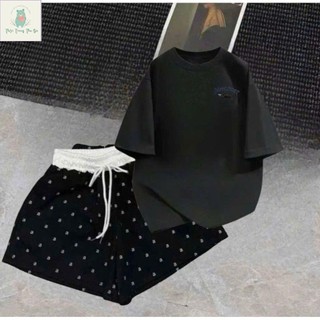 sét bộ quần ĐÙI cộc CHỮ A cạp chun màu trắng +mix áo phông -chữ B L A C K CÁT in ở ngực -