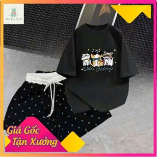sét bộ quần ĐÙI cộc CHỮ A cạp chun màu trắng +mix áo phông -chữ G R O U P in ở giữa áo -