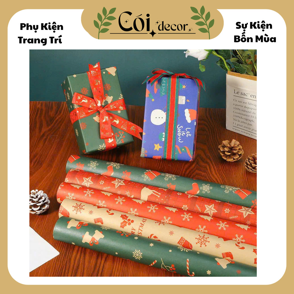 Giấy gói quà noel 10 tờ, giấy xịn kraft vintage, trang trí giáng sinh nhiều mẫu mã